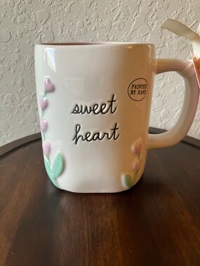 Rae Dunn: “Sweet Heart" Ceramic Mug/Coffee- Pink & Mint Floral Accents
